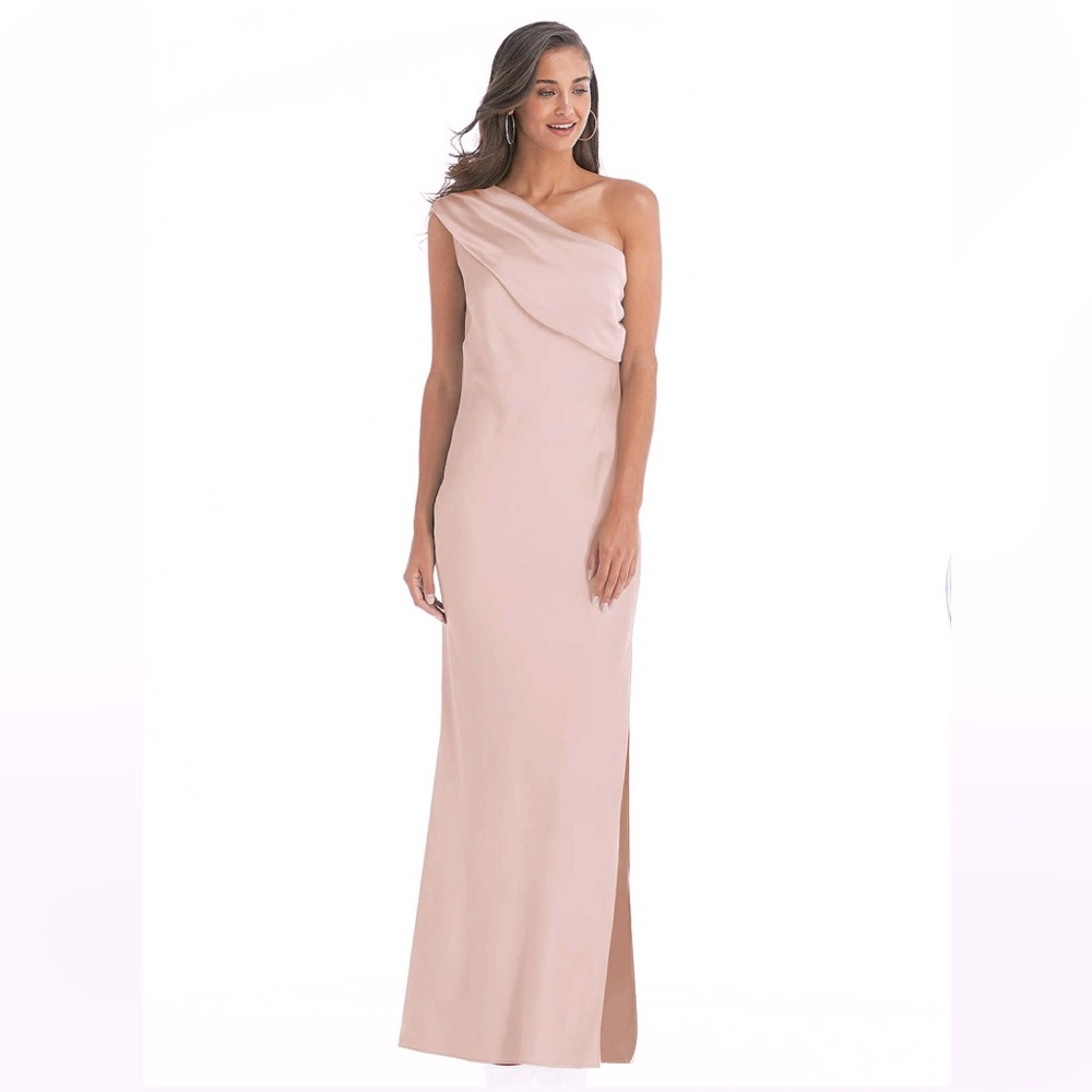 DRAPED ONE-SHOULDER CONVERTIBLE MAXI SLIP DRESS IN CAMEO